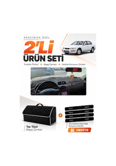 Nissan Maxima A32 1994-1999 Uyumlu Torpido Örtüsü + Tay Tüyü Bagaj Çantası + Sticker - Siyah Gri