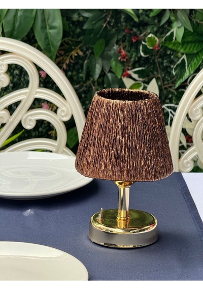 Modern Led Abajur Üst Kahverengi-alt Parlak Gold Detay 9v Pil 75-90 Saat