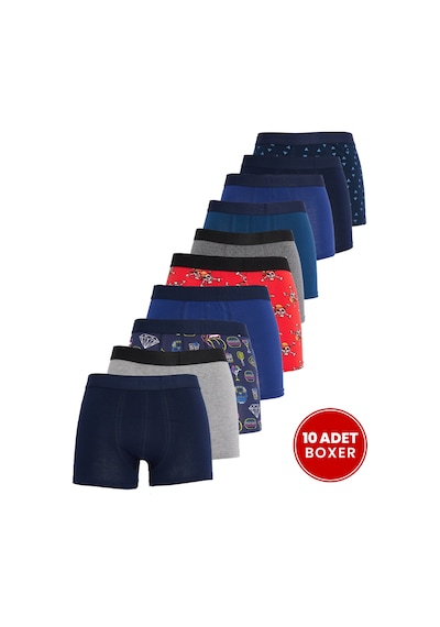 Tudors Erkek 10'lu Likralı Pamuklu Esnek Kumaş Premium Seri Boxer-46433 Çok Renkli