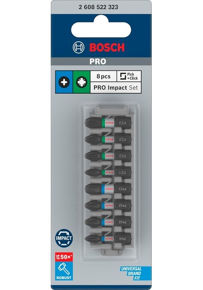 Professional Accessories 8tlg. Schrauber Bit Set Kreuzschlitz Impact Control, Ph/pz Bits, Länge 25 Mm, Pick And Click