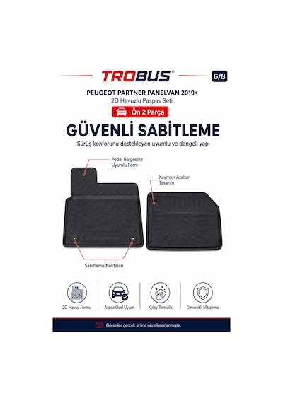 Trobus Peugeot Partner Panelvan 2019+ Araca Özel 2 Parça 2d Havuzlu Paspas