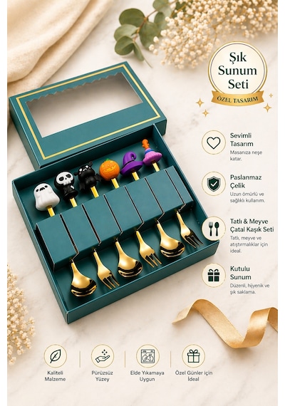 Premium Çocuk Cadı Figürlü Paslanmaz Çelik Uçlu Çatal-kaşık Set, 6 Parça 24+ Ay