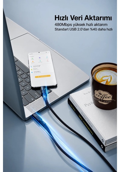 Ven-dens Vd-dcy05 60 W Pd Type-c To Type-c Hızlı Şarj Ve Veri Kablosu, 1 Metre, Naylon Örgü, Siyah