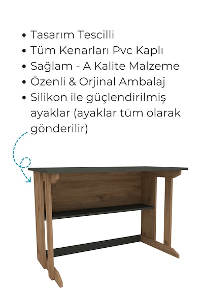 Reyo Home Enda Pillar Kütüphaneli Çalışma Masası 100x56cm Çam-ant Çam - Antrasit