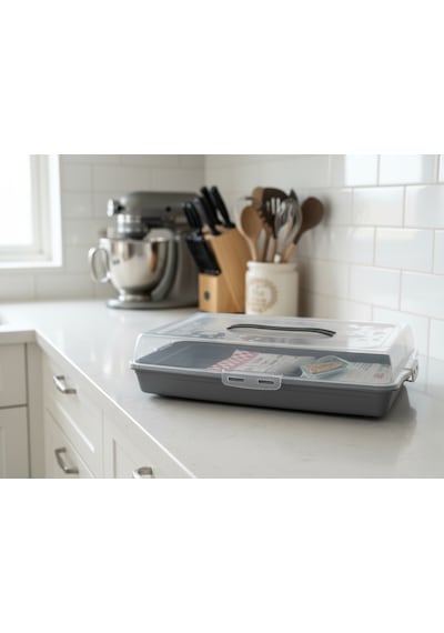 Dikdörtgen Börek Taşıma Kabı Kilitli Kapaklı 45x30x10 Cm Gri