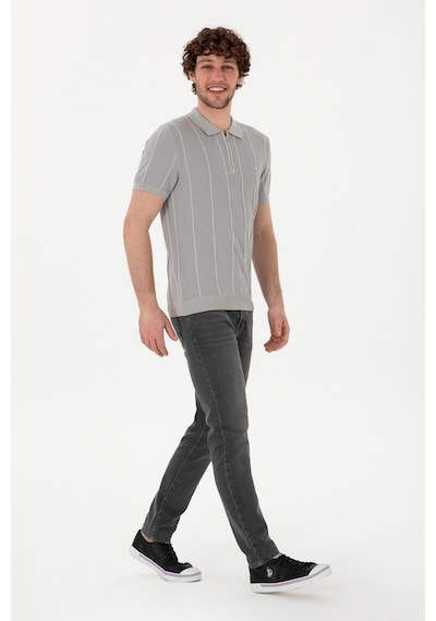 U.S. Polo Assn. Erkek Slim Fit Polo Yaka Açık Gri Tişört 50306457-VR001