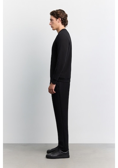 Avva Erkek Siyah Bisiklet Yaka Kolay Ütülenen Baskılı Pamuklu Regular Fit Sweatshirt A62y1214