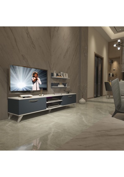 Decoraktiv Eko 4 Mdf Dvd Retro Tv Ünitesi Tv Sehpası Beyaz - Antrasit