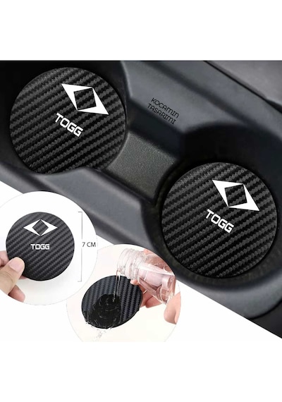 Togg Togg Siyah Karbon 7 Cm Bardak Altlığı Togg Yazılı Togg Logolu 2 Adet Dayanıklı Şık Tasarım 2 Adet