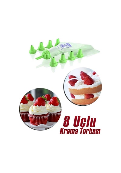 Krema Sıkma Torbası 8 Adet Dekor Ucu Asorti Çok Renkli