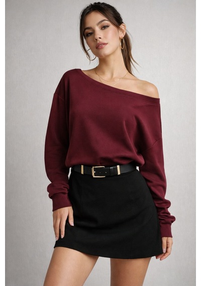 Wild Bee Kadın Bordo Düşük Omuz Modal Bluz