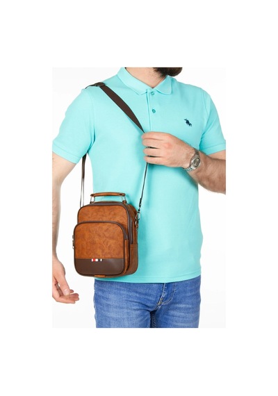 Newish Polo Erkek Deri Mekanizmalı Cüzdan Ve Günlük Omuz El Çantası New060 Taba