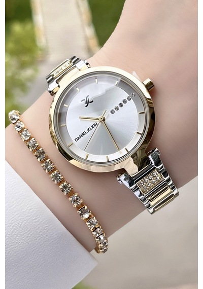 Daniel Klein DKISTE158 Premium Gold Gümüş Kadın Kol Saati + Bileklik