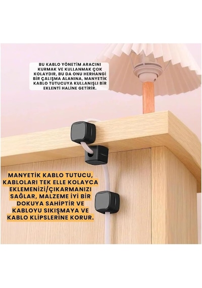6 Adet Set Yapışkanlı Manyetik Kapaklı Kablo Düzenleyici Organizer, Ev, Ofis, Kablo Düzenleyici Belirtilmemiş 83799739