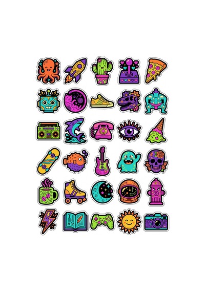 30 Adet Eğlenceli Pop-art İkon Sticker Seti - Laptop Telefon Ajanda İçin Çok Renkli