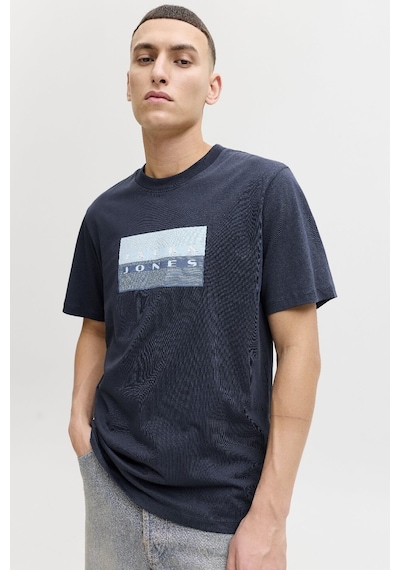 Jack & Jones Jcofusıon Dots Print Erkek Tişört Bisiklet Yaka Kısa Kollu Lacivert
