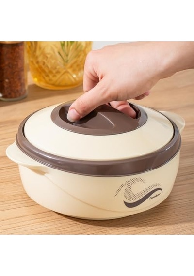 3149 1000 Ml Yemek Termosu - Sızdırmaz Kilitlenebilir Kapak Paslanmaz Çelik Sefer Tası - Krem 12 Izgara