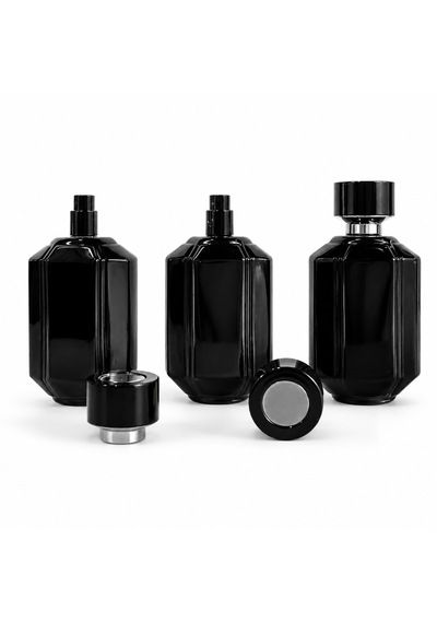15 Adet Boş Cam Parfüm Şişe, 100 Ml, Kare Model, Siyah