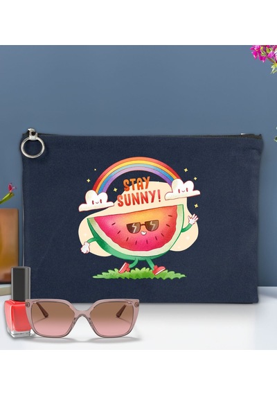 Bk Gift Yaz Temalı-7 Astarlı Lacivert Portföy Çanta 30x21cm, Baskılı El Çantası, Organizer Çanta