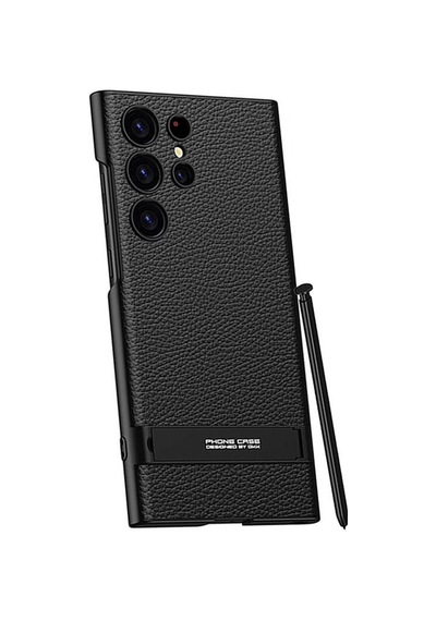 Galaxy S24 Ultra Kılıf Uzaklarda Arama Kamera Korumalı Leather Dikey Standlı Ays Kılıf Siyah