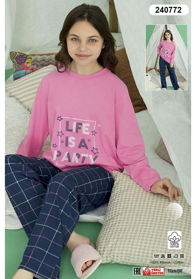 Genç Kız Aydoğan Pamuklu Pijama Takımı 240772 Pembe Pembe
