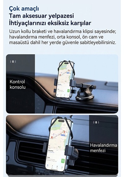 Çok Fonksiyonlu Teleskopik 360 Ayarlanabilir Araç İçi Telefon Tutucu 1