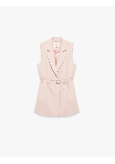 Koton Kemerli Kruvaze Uzun Blazer Yelek Pembe 5sak20008uw Gül