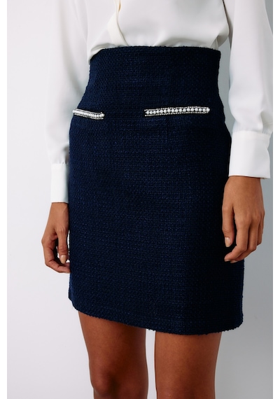 Sateen Aksesuar Detaylı Tüvit Etek - Lacivert-135154 Lacivert