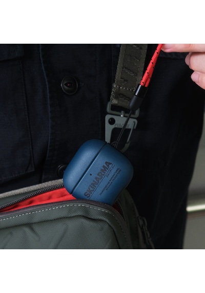Apple Uyumlu AirPods 4 Kılıf Skinarma Pu Deri Tasarımlı Spunk Kulaklık Kılıfı Mavi