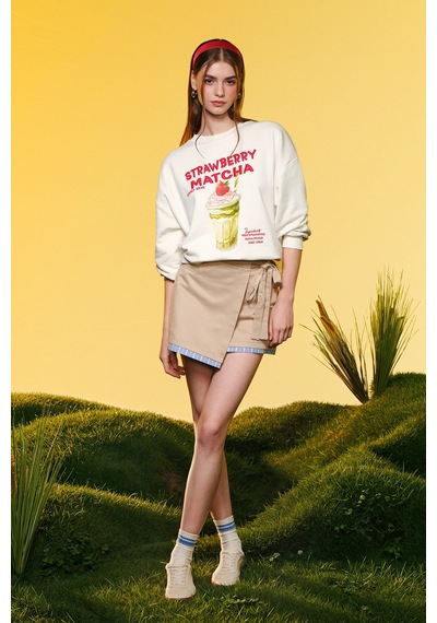 Quzu Baskı Detaylı Sweatshirt Ekru Ekru