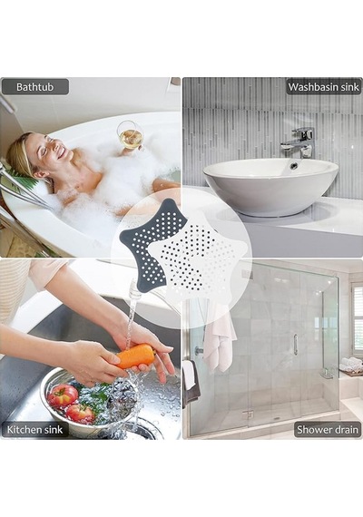 2 Adet Gri Renk Vantuzlu Silikon Kaymaz Yıldız Lavabo Süzgeci M-114 Plastik Diğer