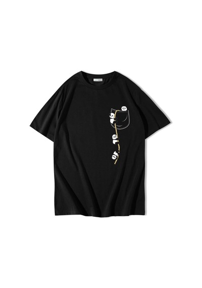 Brz Collectıon Brz Collection Unisex Oversize Tırmanan Sevimli Pandalar T-shirt Siyah