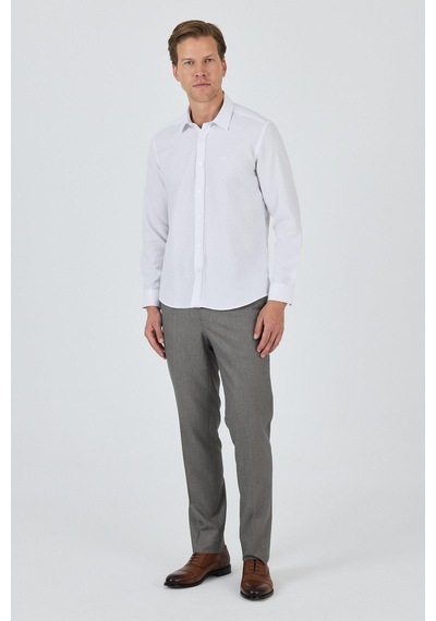 İmza Uzun Kol Desenli Armürlü Sert Yaka Cepsiz Pamuklu Classic Slim Fit Gömlek 1004250191 Beyaz İmza Uzun Kol Desenli Armürlü Sert Yaka Cepsiz Pamuklu Classic Slim Fit Gömlek 1004250191 Beyaz