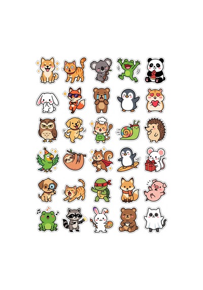 Sevimli Hayvanlar Chibi Sticker Seti 150 Adet - 5'li Mega Paket No24 - Laptop Defter Ajanda Çok Renkli