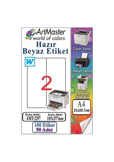 A4 Hazır Beyaz Etiket 105x297 Mm 2 Li 50 Sayfa 1 Paket Kendinden Yapışkanlı Fotokopi Lazer İnkjet Kağıdı Yazıcılar