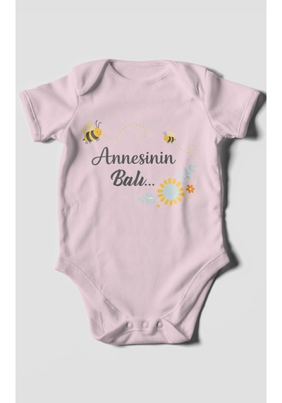 Morivokids Annesinin Balı Kısa Kollu Bebek Body %100 Pamuk Bebe Pembe
