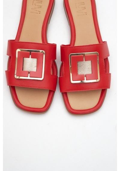 Luvishoes Luvi Shoes Millie Kırmızı Hakiki Deri Tokalı Kadın Terlik Kırmızı