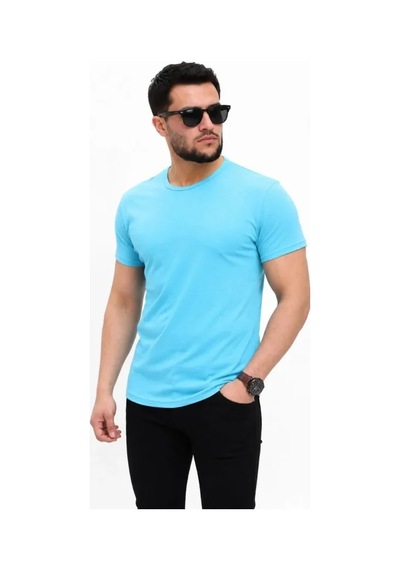 Veraura Lifestyle Erkek Basic Tişört Bisiklet Yaka Kısa Kol Günlük Yazlık Slim Fit T-shirt - Açık Mavi