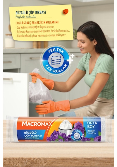 Macromax Büzgülü Leylak Çöp Torbası Orta Boy 10'lu