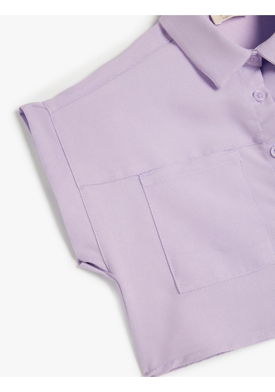 Koton Crop Gömlek Kısa Kollu Cep Detaylı Modal Kumaş Lila 4skg60017aw Lila