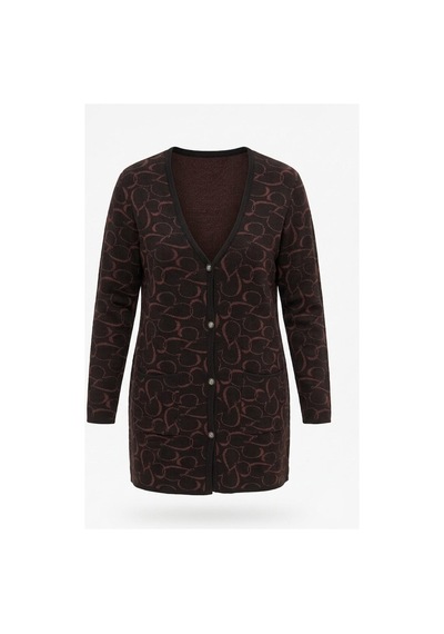 Onno Style Women Kalp Desenli Klasik Triko Düğmeli Ceket Siyah - Bordo