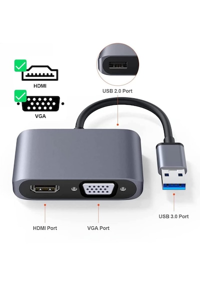 Microcase Usb 3.0 - Hdmı Vga Adaptörü, Usb'den Vga'ya Hdmı Dönüştürücü Monitör Ekranı Video Adaptörü Dönüştürücü İle Uyumlu - Al5862 Siyah