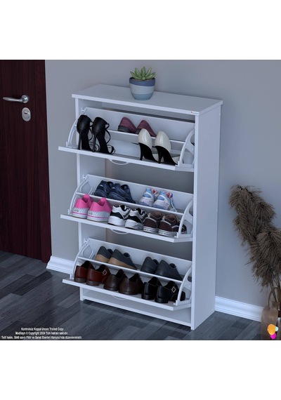 Modilayn West Antre 72x116x26 Cm Lik 3 Düşer Kapak 6 Göz Bölmeli Ayakkabılık Beyaz Modilayn West Antre 72x116x26 Cm Lik 3 Düşer Kapak 6 Göz Bölmeli Ayakkabılık Beyaz