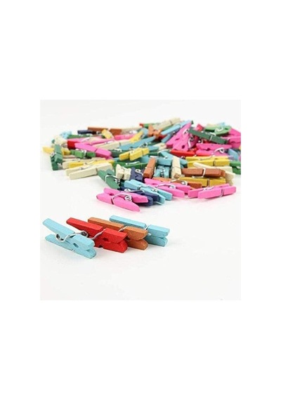 24 Adet Renkli Mini Ahşap Not Mandalı, Dekoratif Mandal 124-Pembe