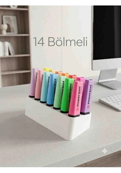 14 Bölmeli Fosforlu Kalem Stand Beyaz
