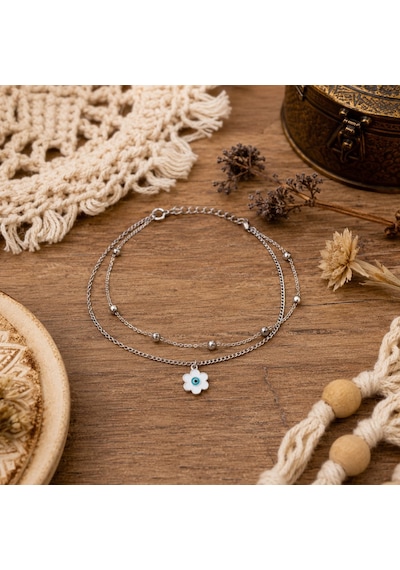 Daisy Evil Eye Stainless Steel Anklet Papatya Nazar Boncuklu Çelik Halhal Çok Renkli