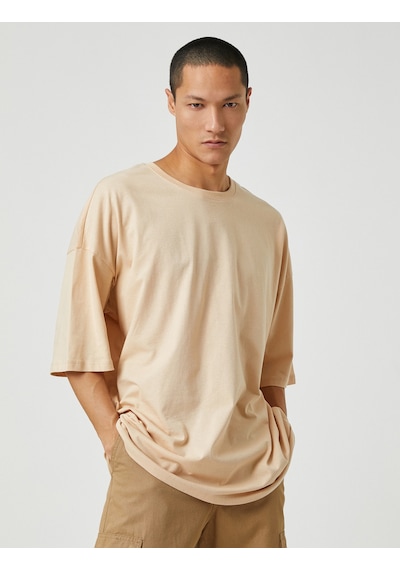 Koton Basic Oversize Tişört Bisiklet Yaka Kısa Kollu Bej 3sam10059hk Ekru Koton Basic Oversize Tişört Bisiklet Yaka Kısa Kollu Bej 3sam10059hk Ekru