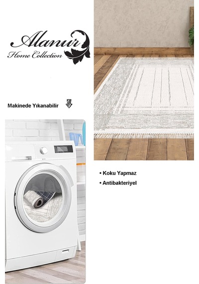 Dekoreko Kaymaz Taban Djt Salon Halısı Star Pamuk Saçaklı Modern M5076 Yeşil