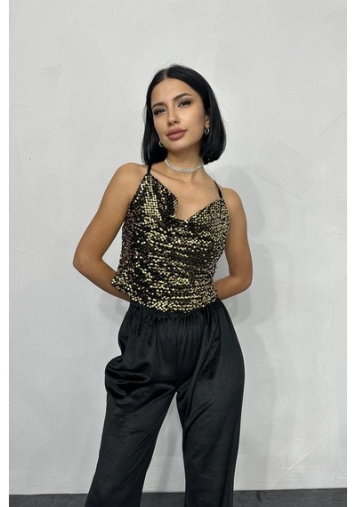 Efnaz Style Gold Askılı Degaje Bluz