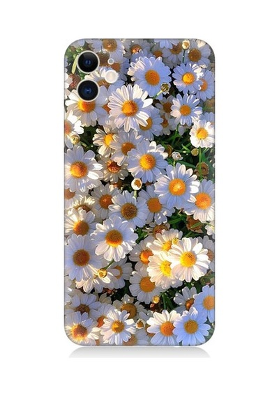 Apple Uyumlu iPhone 12 Beyaz Papatyalar Desenli Silikon Kılıf
